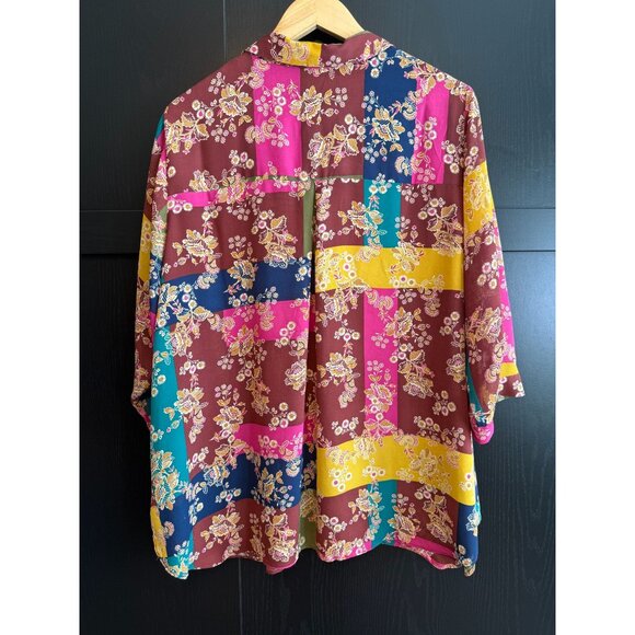 Rose + Olive Women's Button Up Collared Dressy Floral Blouse 2X Boho 3/4 Sleeves - Picture 2 of 11
